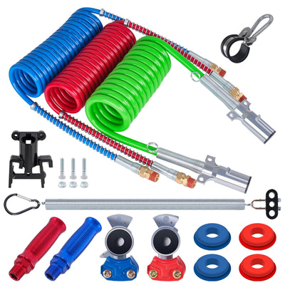 15FT 3-in-1 Semi Truck Air Line Kit & Gladhand & Tender Spring Kit