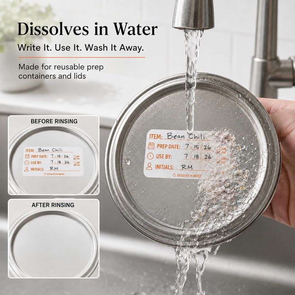 Water Dissolvable Prep & Use By Food Labels, 1 x 2, 500/Roll