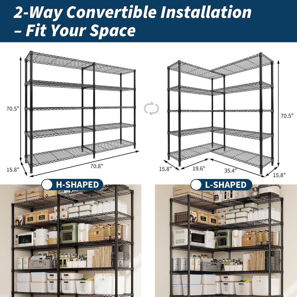 70" w Wire Shelving 1325LBS Heavy Duty Metal Rack