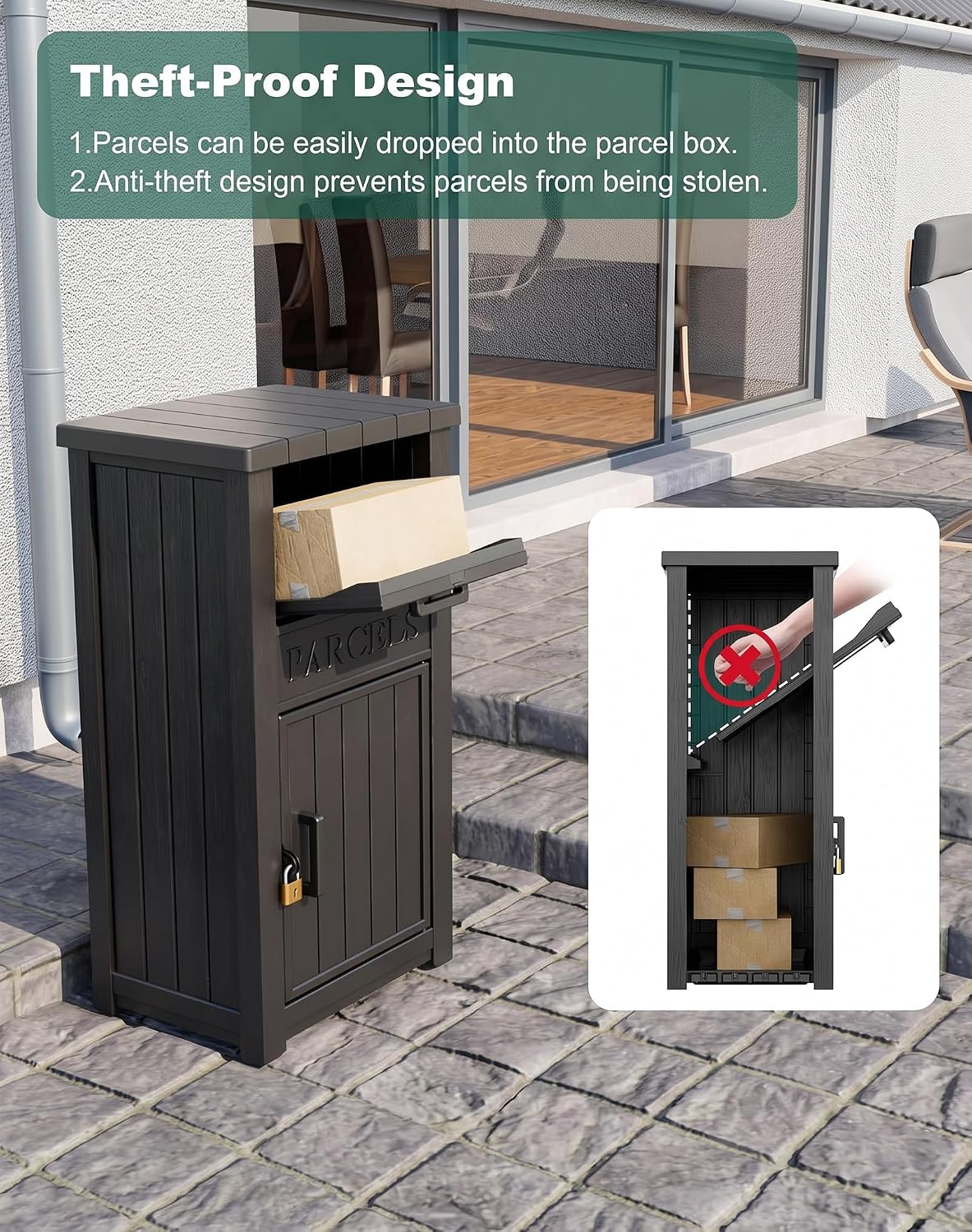 Package Delivery Box for Outside, Large Parcel Drop Box with Lockable Secure, Waterproof and Anti-Theft Storage for