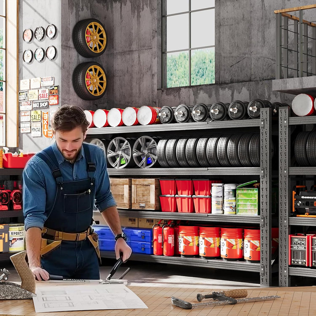 48" W Metal Storage Shelves Heavy Duty, 3000LBS Garage Shelving Units, 4 Tier Tall Metal Shelving, 24" Deep Steel