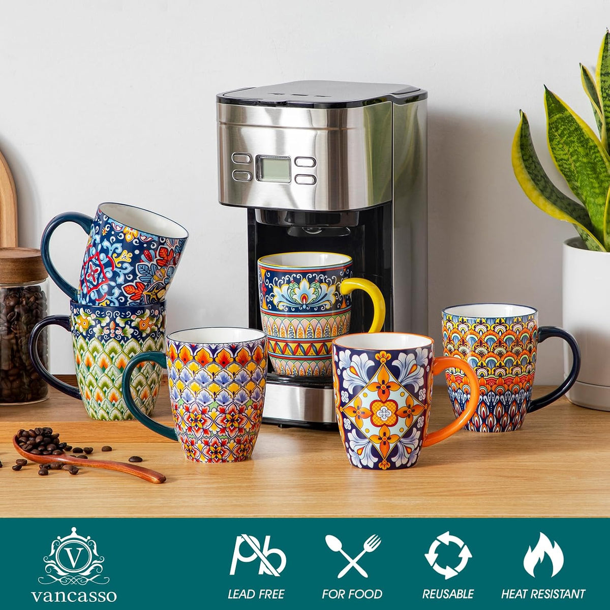 SIMI 16 oz Large Coffee Mugs Set of 6, Ceramic Cups with Handle