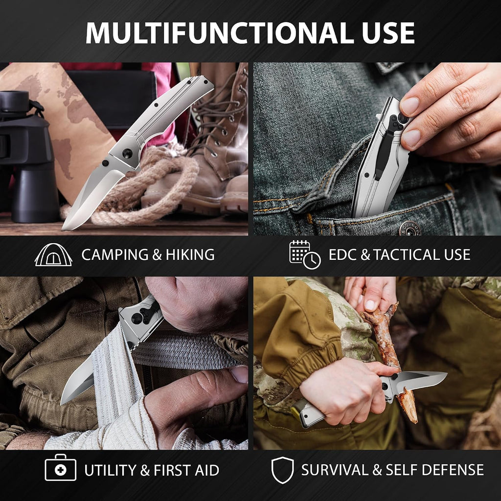 Pocket Knife for Men, Women - 3.54” Sharp Blade, Birthday Gifts Idea | Aluminum Handle, Liner Lock, Pocket Clip, 440C