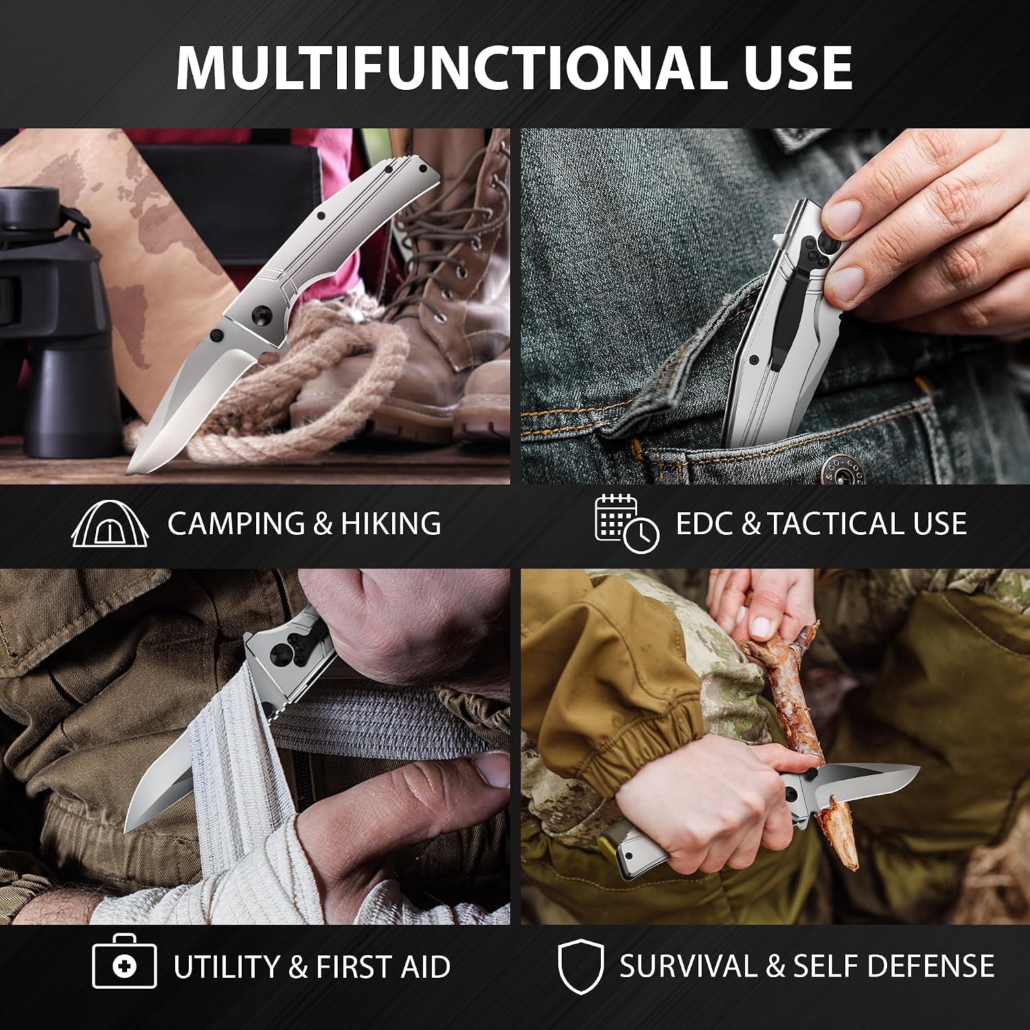 Pocket Knife for Men, Women - 3.54” Sharp Blade, Birthday Gifts Idea | Aluminum Handle, Liner Lock, Pocket Clip, 440C