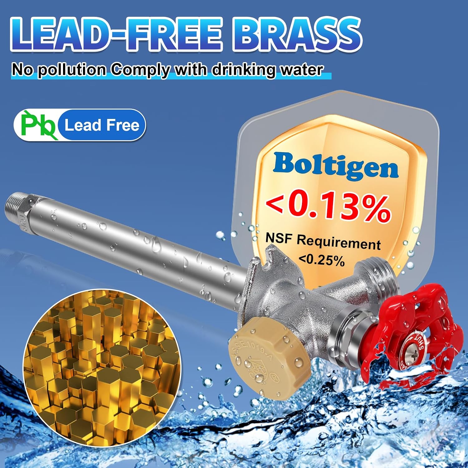 12inch Anti-Siphon Frost Free Sillcock Valve, No Lead Brass Freeze Proof Outdoor Water Faucet, 1/2" NPT X 3/4'' GHT