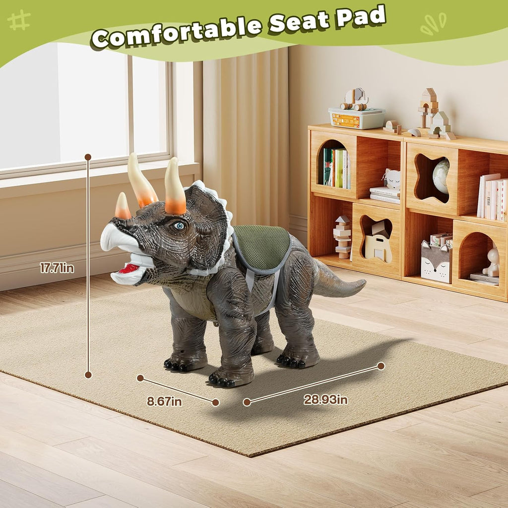 Dinosaur Ride On Toy Car,Indoor/Outdoor Play Gift for Kids(Triceratops) | Safety Realistic Triceratops Push Car,Three