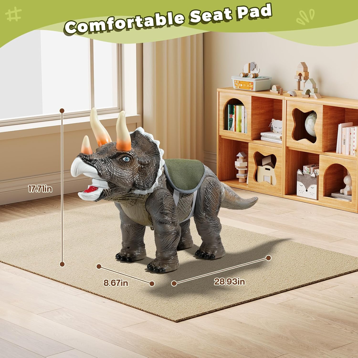 Dinosaur Ride On Toy Car,Indoor/Outdoor Play Gift for Kids(Triceratops) | Safety Realistic Triceratops Push Car,Three