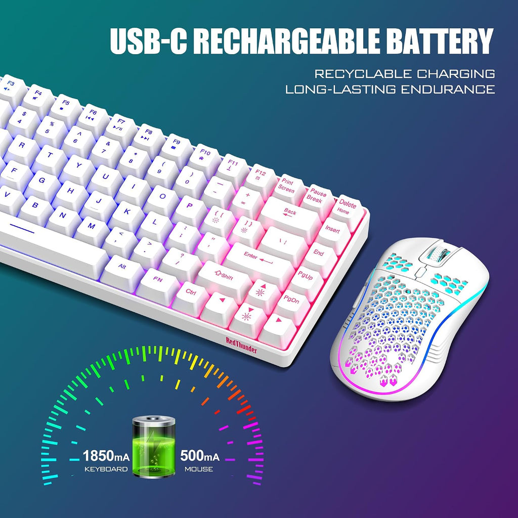 K84 Wireless Keyboard and Mouse Combo, Rainbow Backlit Rechargeable Battery, 75% Layout TKL Ultra Compact Gaming