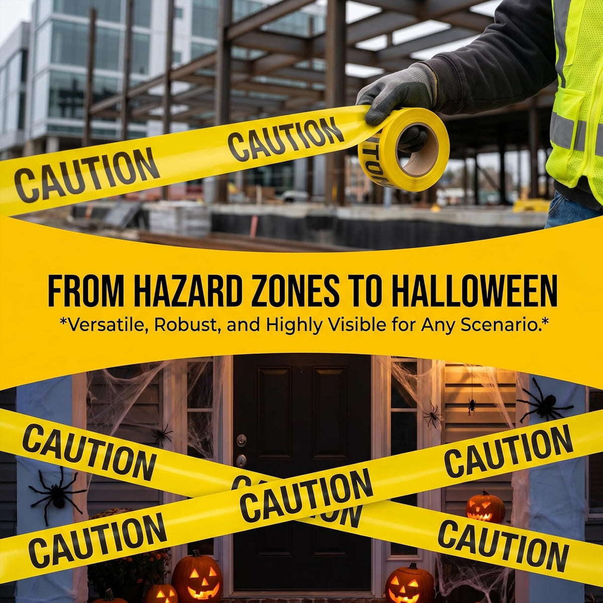 Caution Warning Tape, 3 Inch x 328 Feet, Yellow