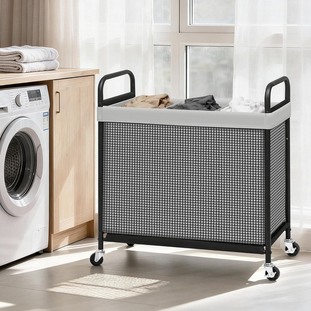 Rolling Laundry Hamper with Wheels 3-Section Laundry Sorter Rolling Laundrys Basket on Wheels with Removable Bag
