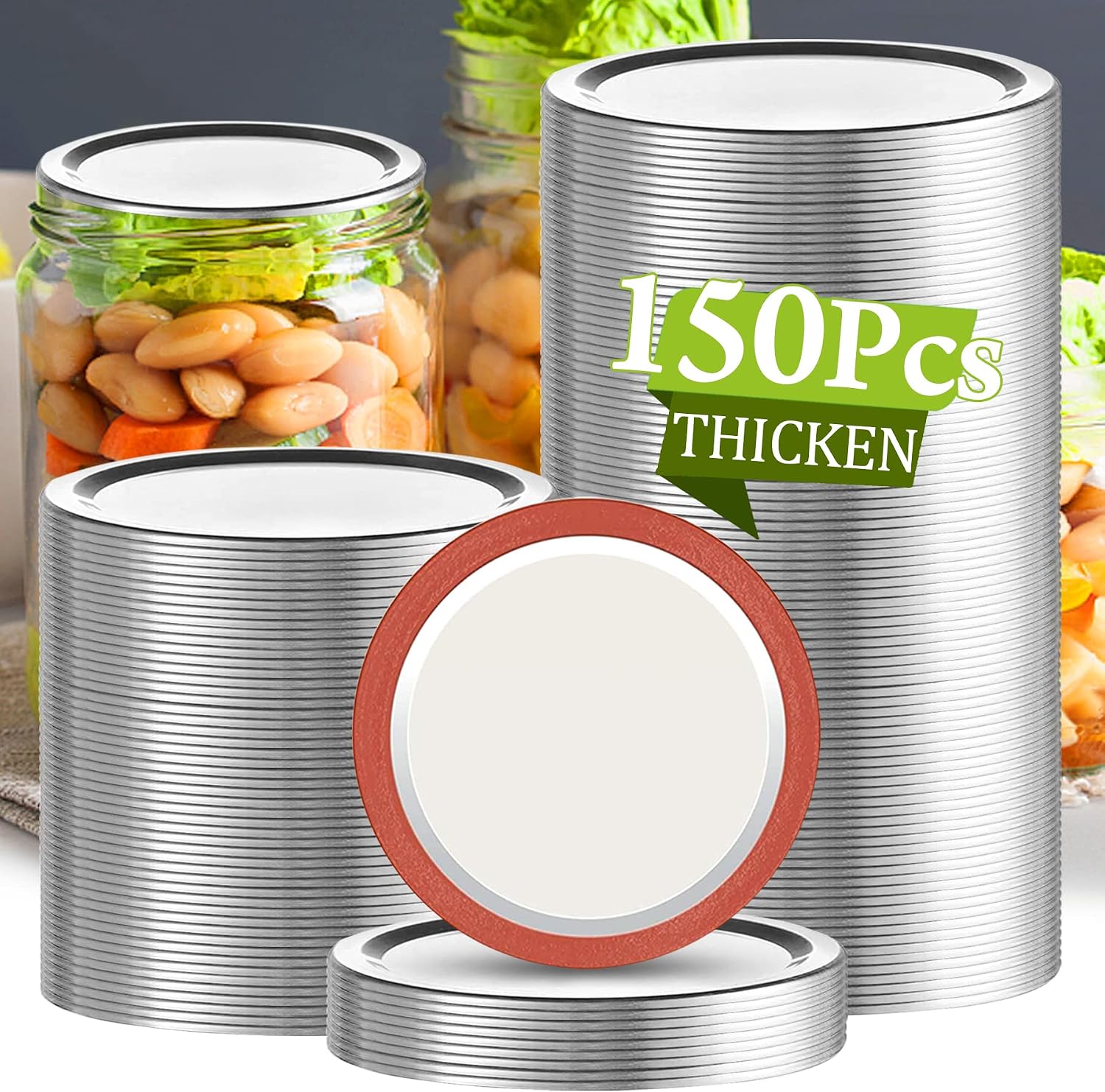 150 Pcs Wide Mouth Canning Lids, 86MM Airtight Split-Type Mason Jar Lids, Leakproof Bulk Wide Mouth Canning Jar Lids
