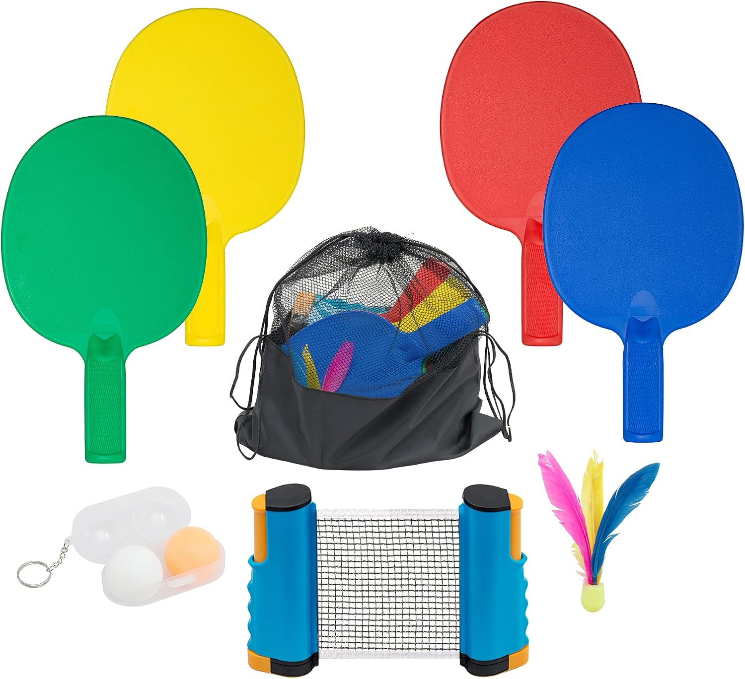 Plastic Portable Ping Pong Paddles Set of 4 Table Tennis Paddles with Retractable Ping Pong Net - 2 Ping Pong Balls