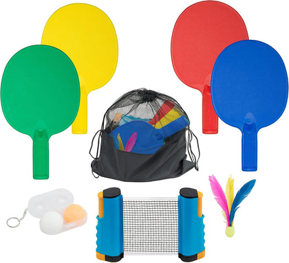 Plastic Portable Ping Pong Paddles Set of 4 Table Tennis Paddles with Retractable Ping Pong Net - 2 Ping Pong Balls