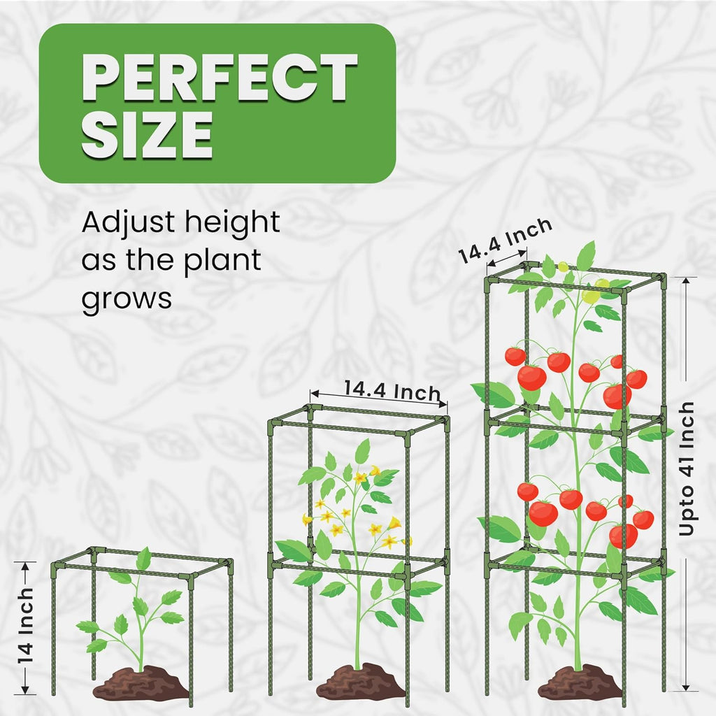 Square Tomato Cage - Large Trellis Stakes and Plant Support Structures for Vegetables and Climbing Plants - Tall