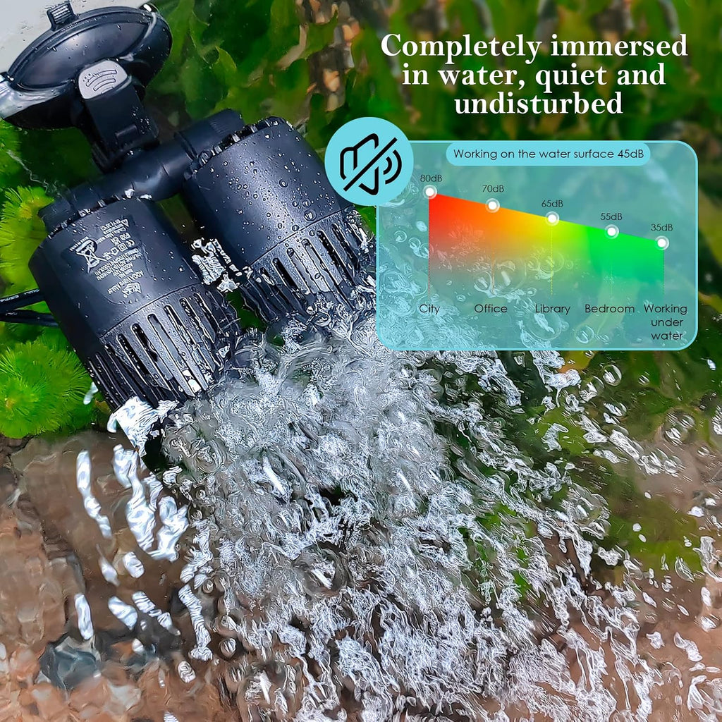 Aquarium Wave Maker,Suction Cup Fish Tank Double Powerhead Pump | 8W/12W/20W/25W 110V/60Hz Ultra Quiet Submersible