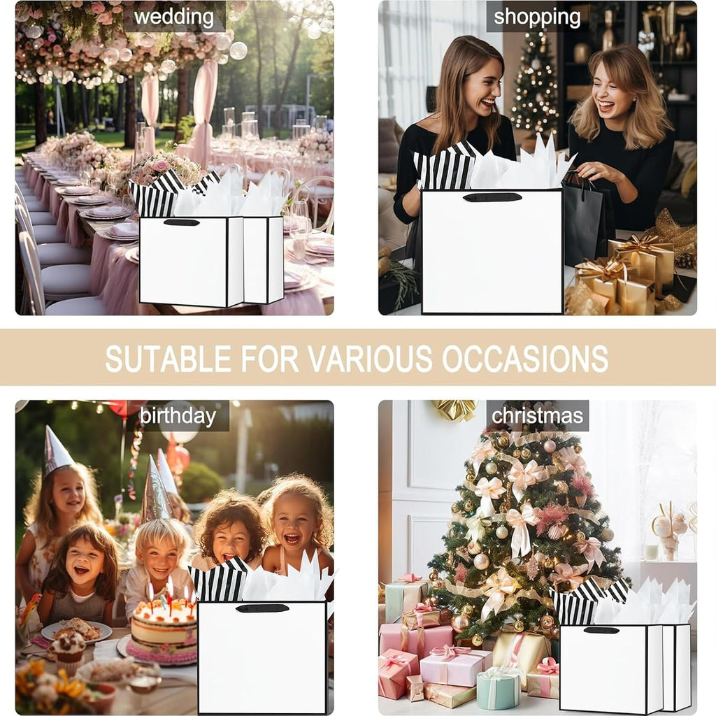 12Pcs White Gift Bags with Tissue Assorted Paper Bag S/M/L