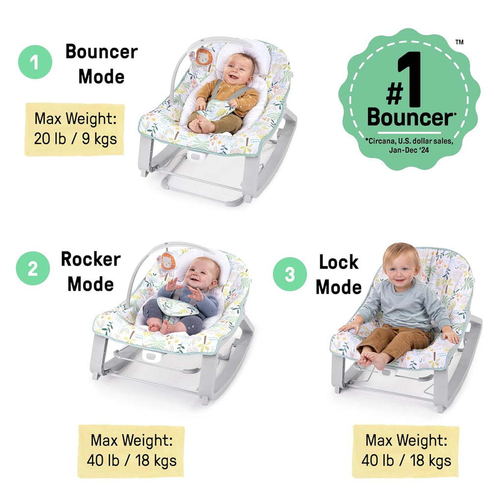 Keep Cozy 3-in-1 Grow with Me Vibrating Baby Bouncer Seat & Infant to Toddler Rocker, 0-30 Months Up to 40 lbs (Madi)