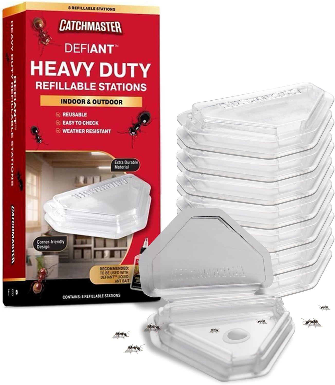 Defiant Heavy Duty Indoor & Outdoor Ant Traps (8 Pack), Bait NOT Included – Reusable Bait Stations that Hold Liquid
