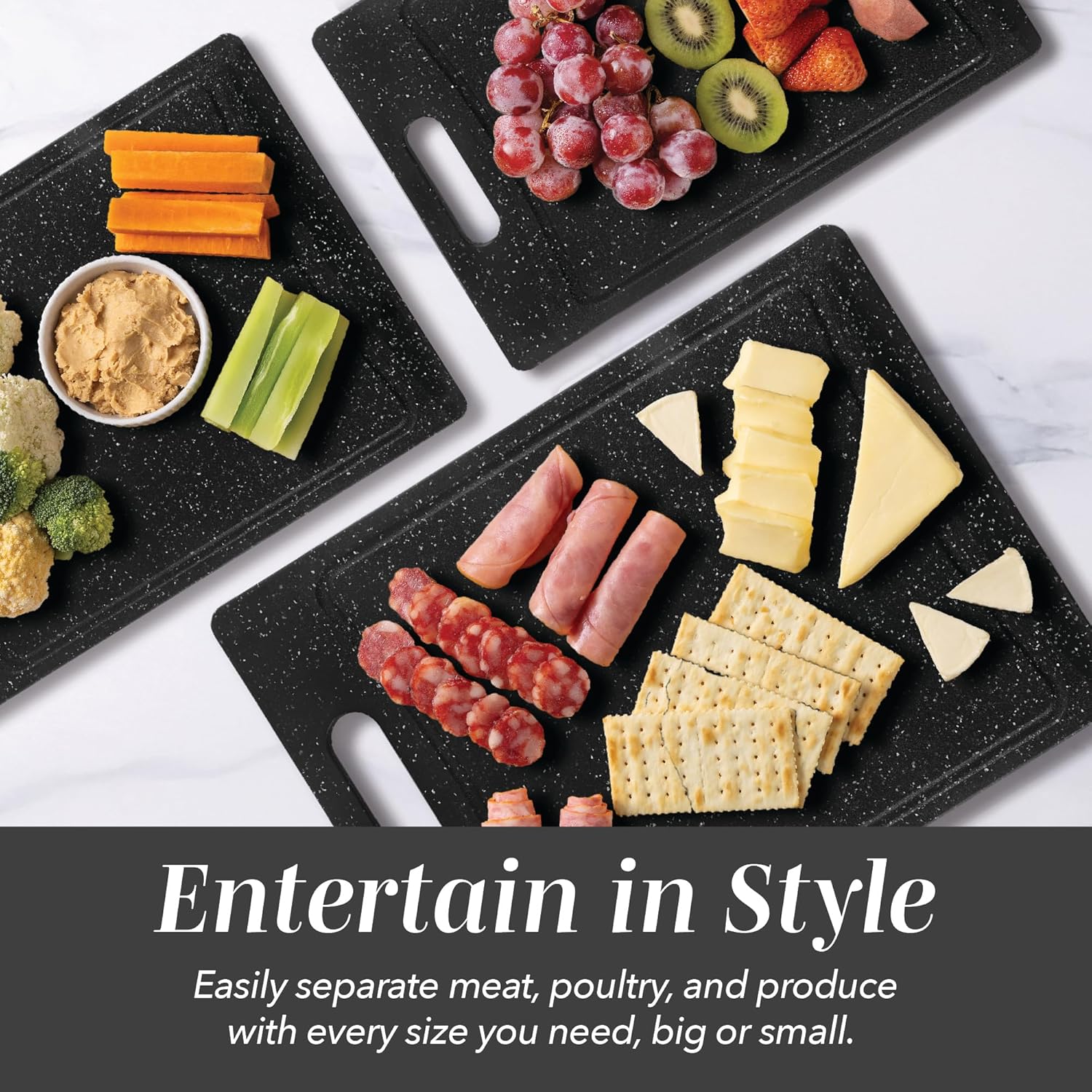 Non-Slip Cutting Board Set – Kitchen Essentials with Easy Grip Handle for Meat, Veggies, and Fruits, 4 Cutting