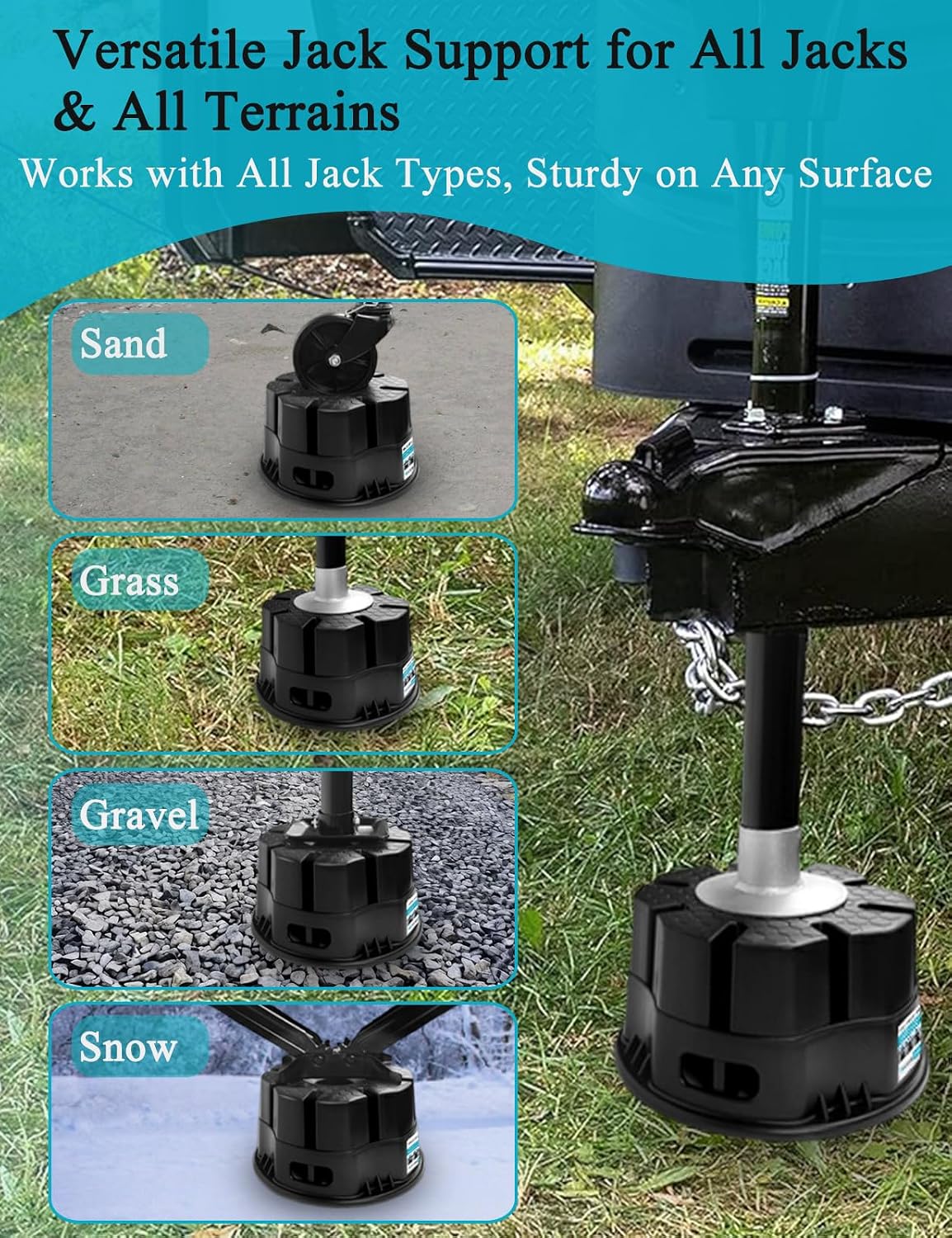 4-Pack 6in Trailer Jack Blocks, 40,000 lb RV Leveling Blocks, Black | Heavy-Duty & Stackable RV Stabilizer Pads
