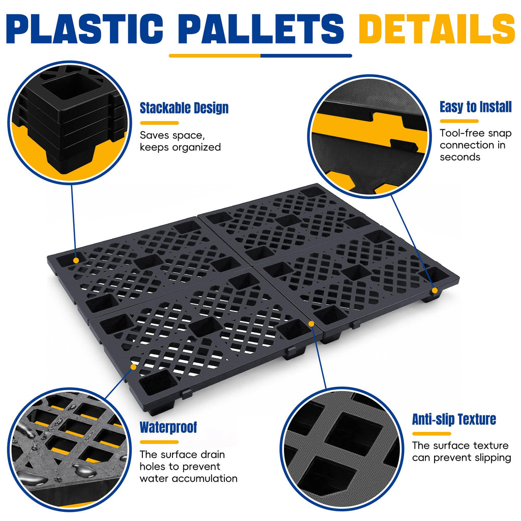 4 Pcs Plastic Pallets for Basement Storage,23.6''x15.8''x3.9''