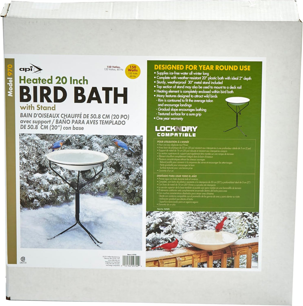 Allied Precision Industries (970) 20-Inch Diameter Heated Bird Bath with Metal Stand - 338348, Light stone color