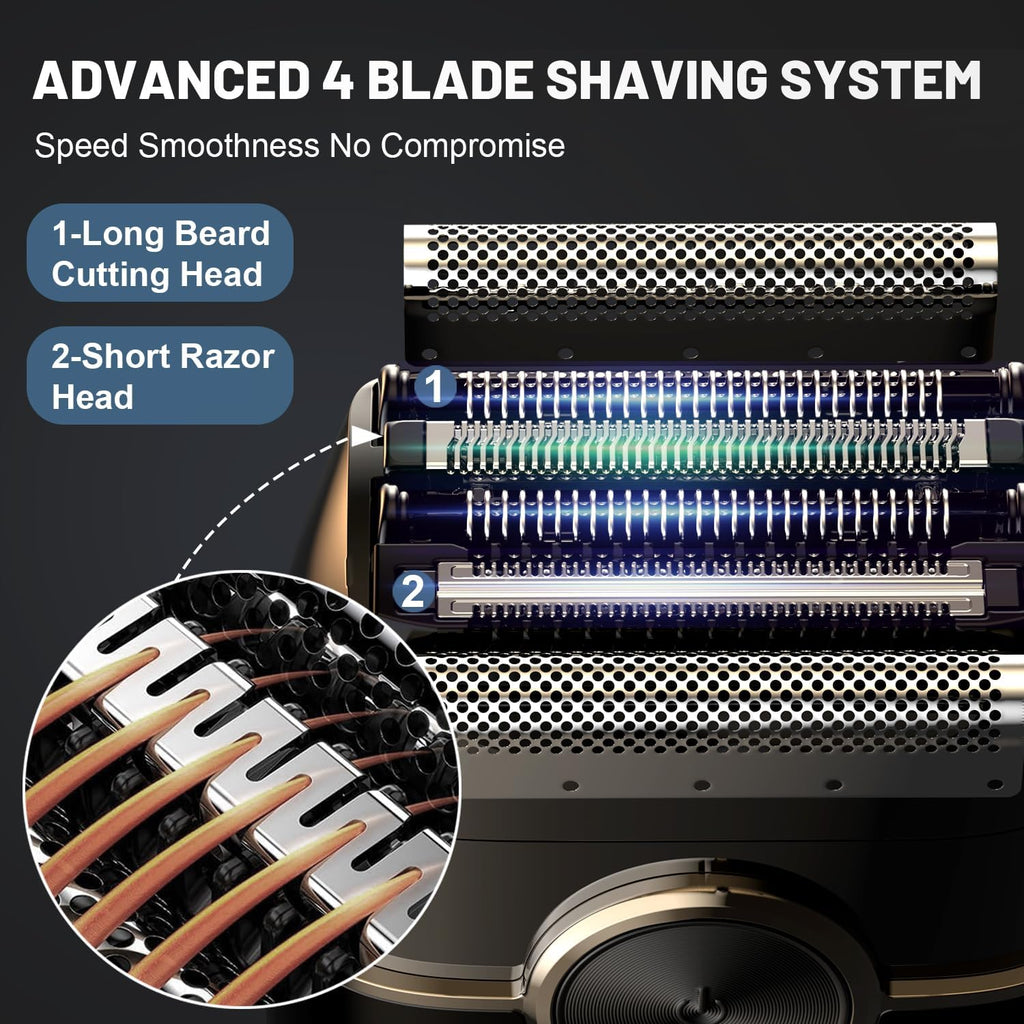 Electric Foil Shavers for Men: 4 Floating Blades & Dual Speed | Mini Electric Razors for Men With Wet or Dry
