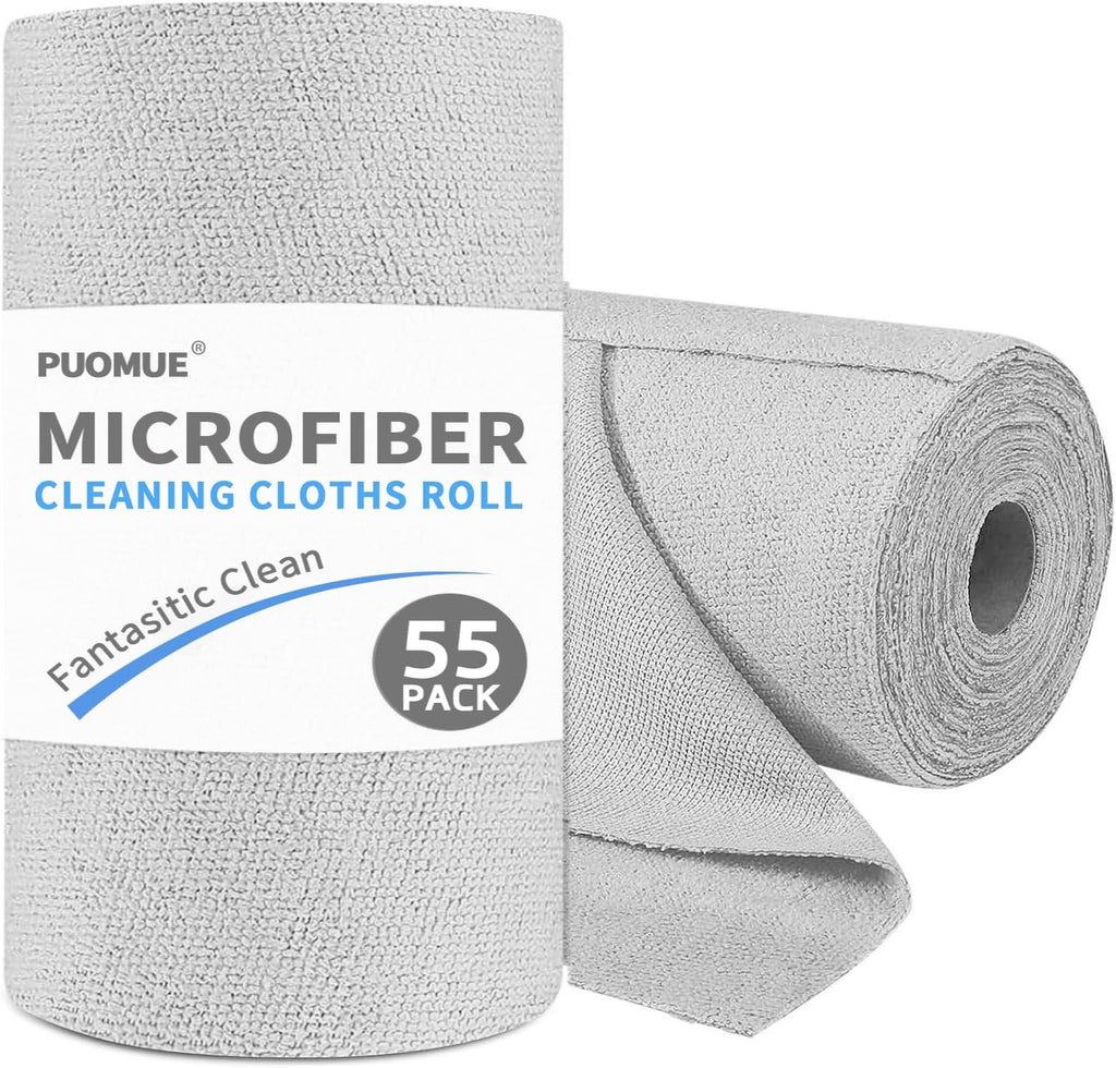 55 Pack Microfiber Cleaning Cloth Roll, Tear Away Reusable Paper Towels, 11" X 9", Ultra Absorbent & Lint Free