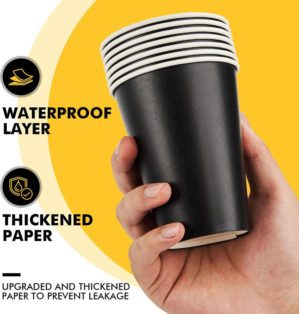 12 oz 50 Pack Black Disposable Coffee Cups with Lids & Sleeves