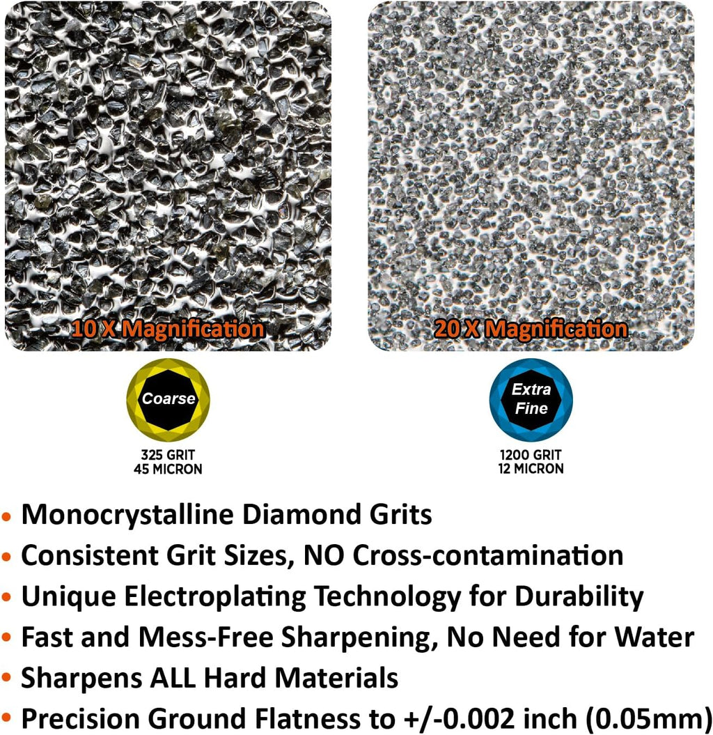 162N Double-sided Diamond Sharpening Stone, 8 in. x 3 in. | Coarse 325 / Extra Fine 1200 Grit, Storage Case with