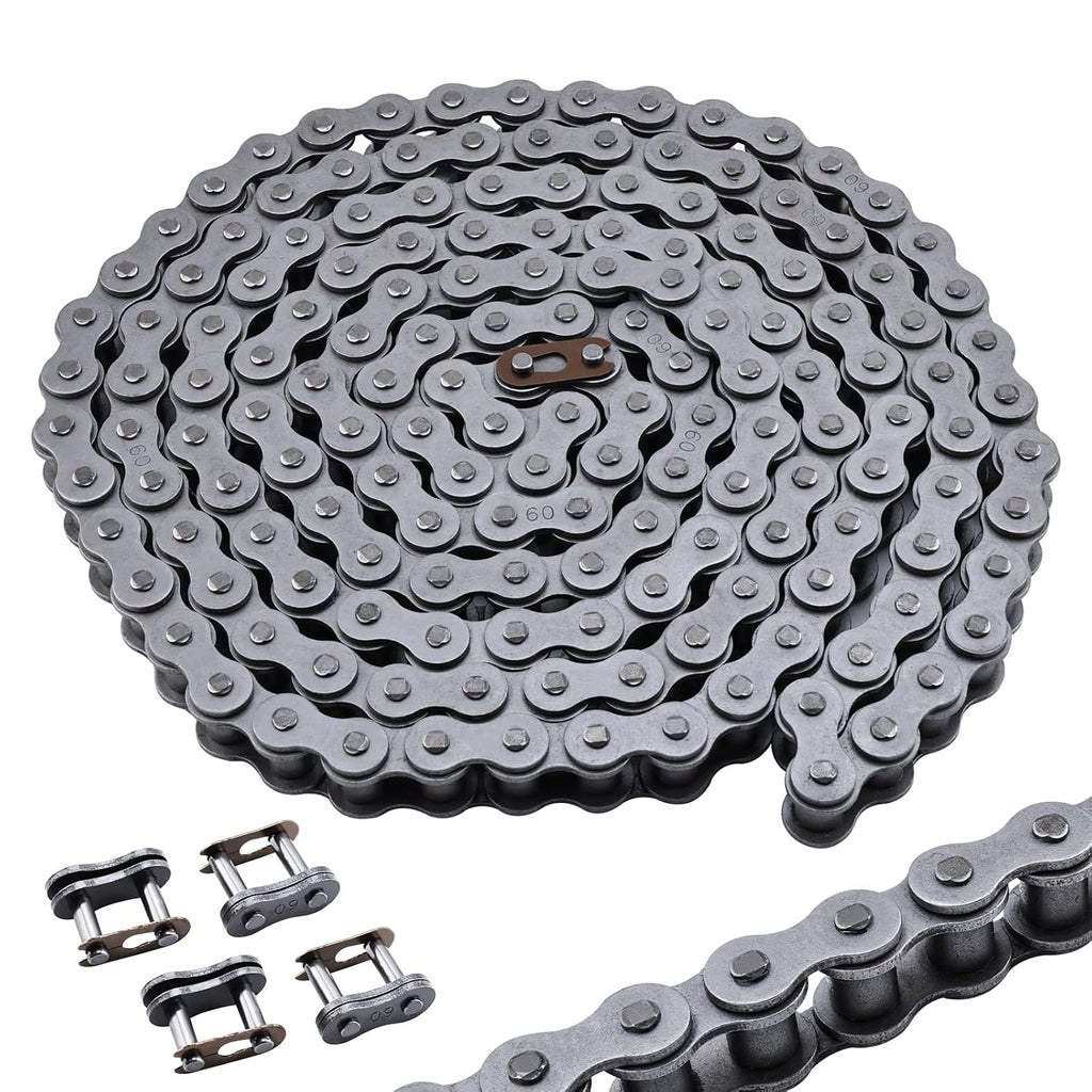 #60 Roller Chain, 10 Feet Carbon Steel Chain with 4 Free Connecting Links