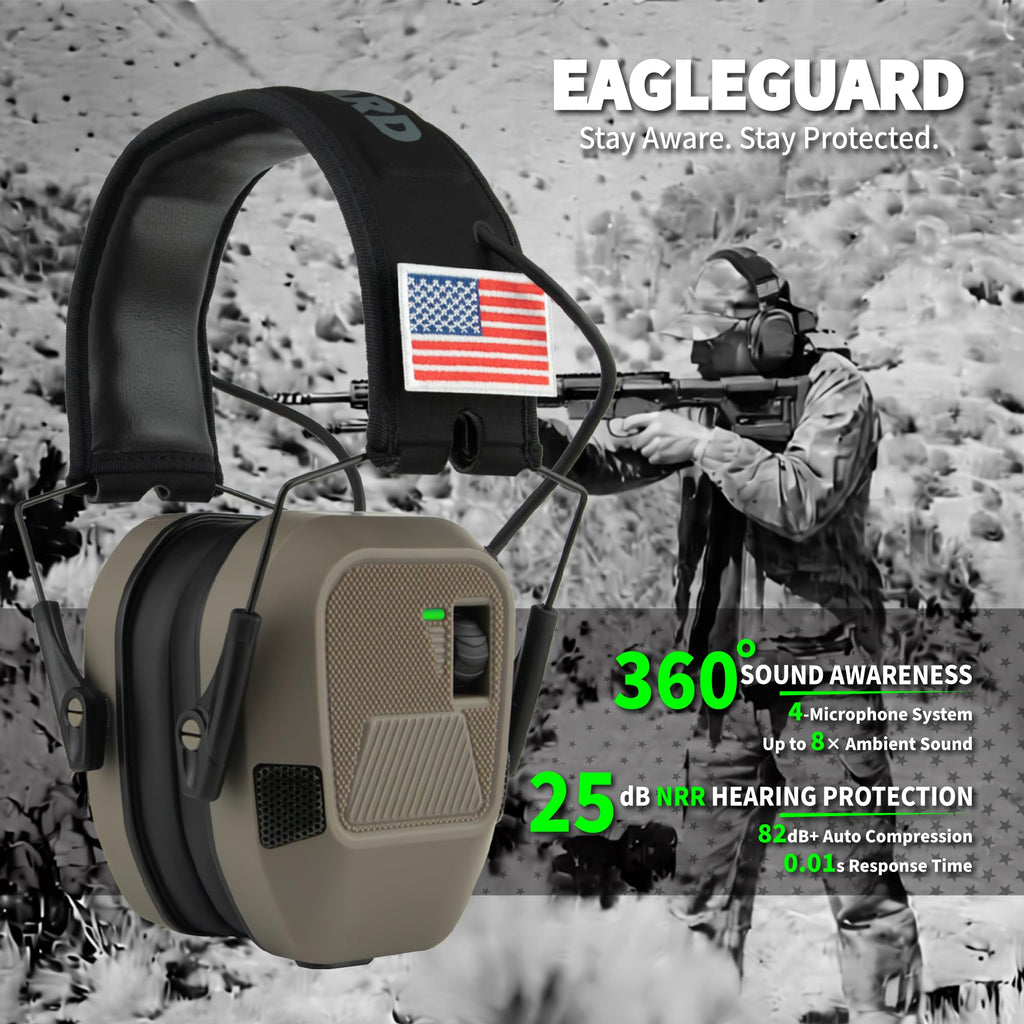 Shooting Ear Protection Earmuffs, AAA Battery, Flat Dark Earth