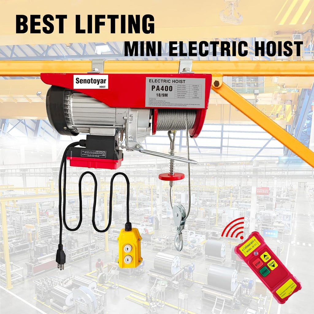 Electric Hoist 2 in 1,880lbs Electric Hoist Winch with 98ft Wireless Control&Wired Remote Control,110v Electric Hoist