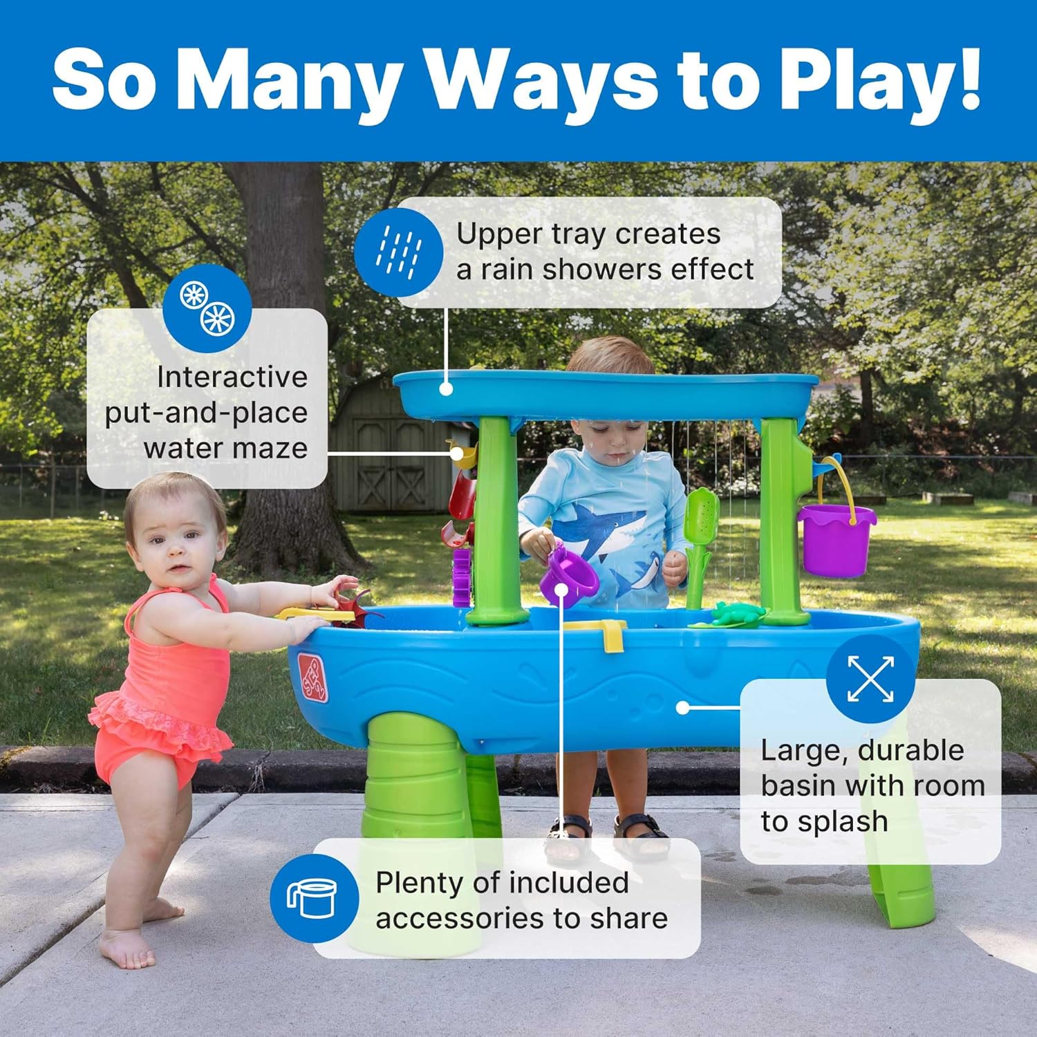 Step2 Rain Showers Splash Pond Water Table, Kids Water and Sand Activity Sensory Playset, Summer Outdoor Toys, 13