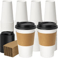 16 oz 50 Pack Coffee Cups with Lids & Sleeves