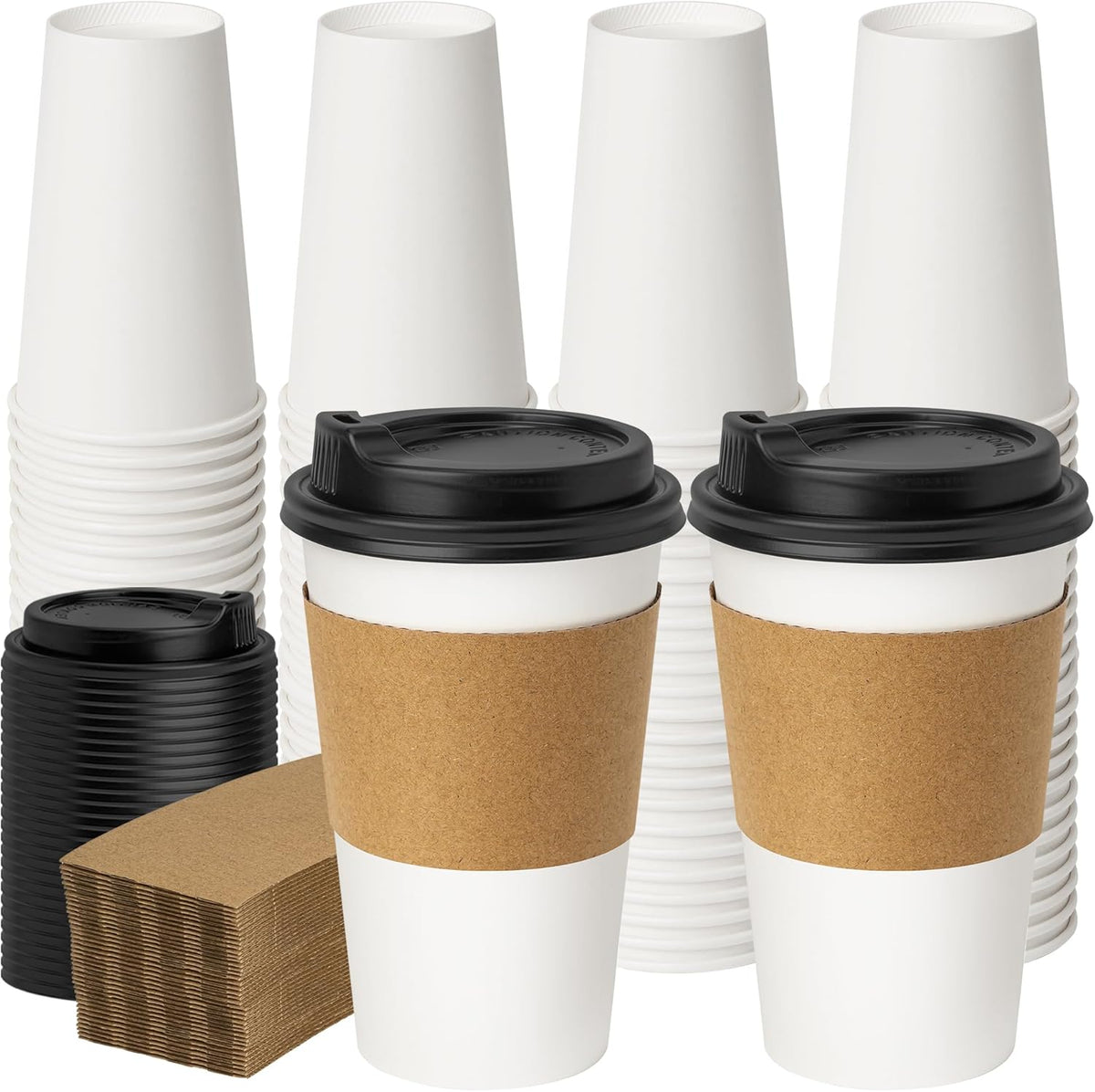 16 oz 50 Pack Coffee Cups with Lids & Sleeves