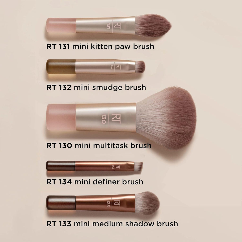 New Nudes On The Glow Mini Brush Kit, 6 Piece Set With Compact Mirror, Travel Makeup Brush Set for Contour