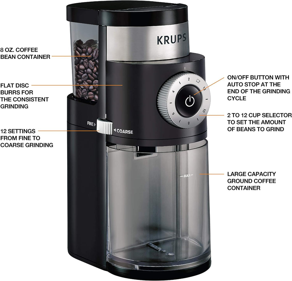 Precision Burr Coffee Grinder: 12 Settings, 8 oz Capacity for Drip, French Press, Espresso, Pour Over, Cold Brew