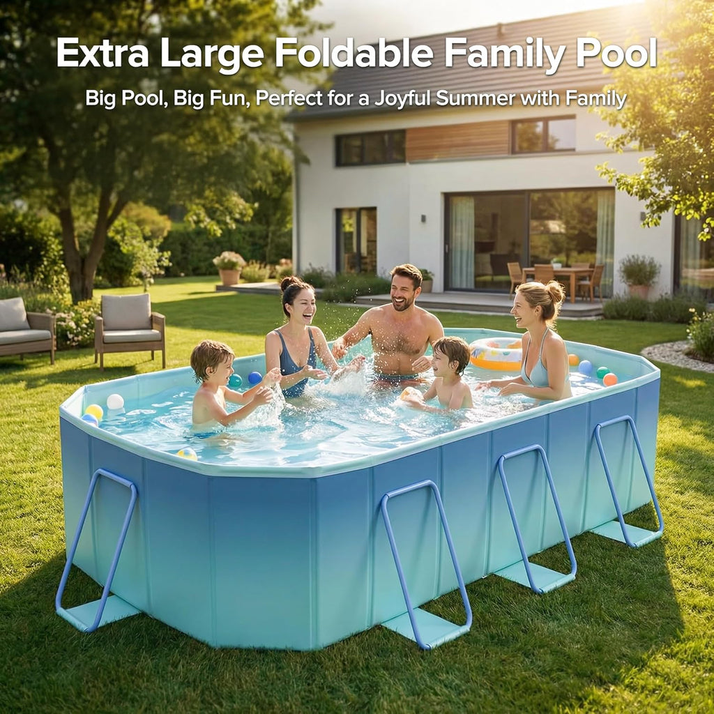 Foldable Pool, Non-Inflatable Large Swimming Pool for the Whole Family, Portable Above Ground Pool for Adults & Kids