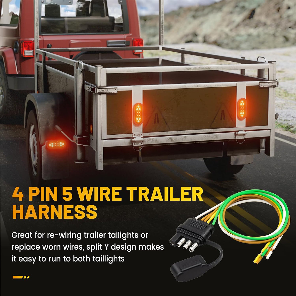 4 Pin 5 Wire Trailer Wiring Harness 18 Inches, 16AWG Pure Copper Wishbond Trailer Light Wiring for Utility Rewiring