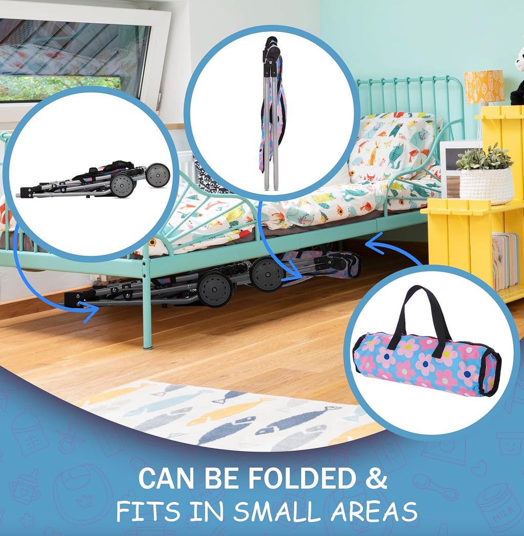 Baby Doll Stroller Bed and Swing Nursery Playset, Baby Doll Accessories Furniture Set Convertible High Chair Diaper