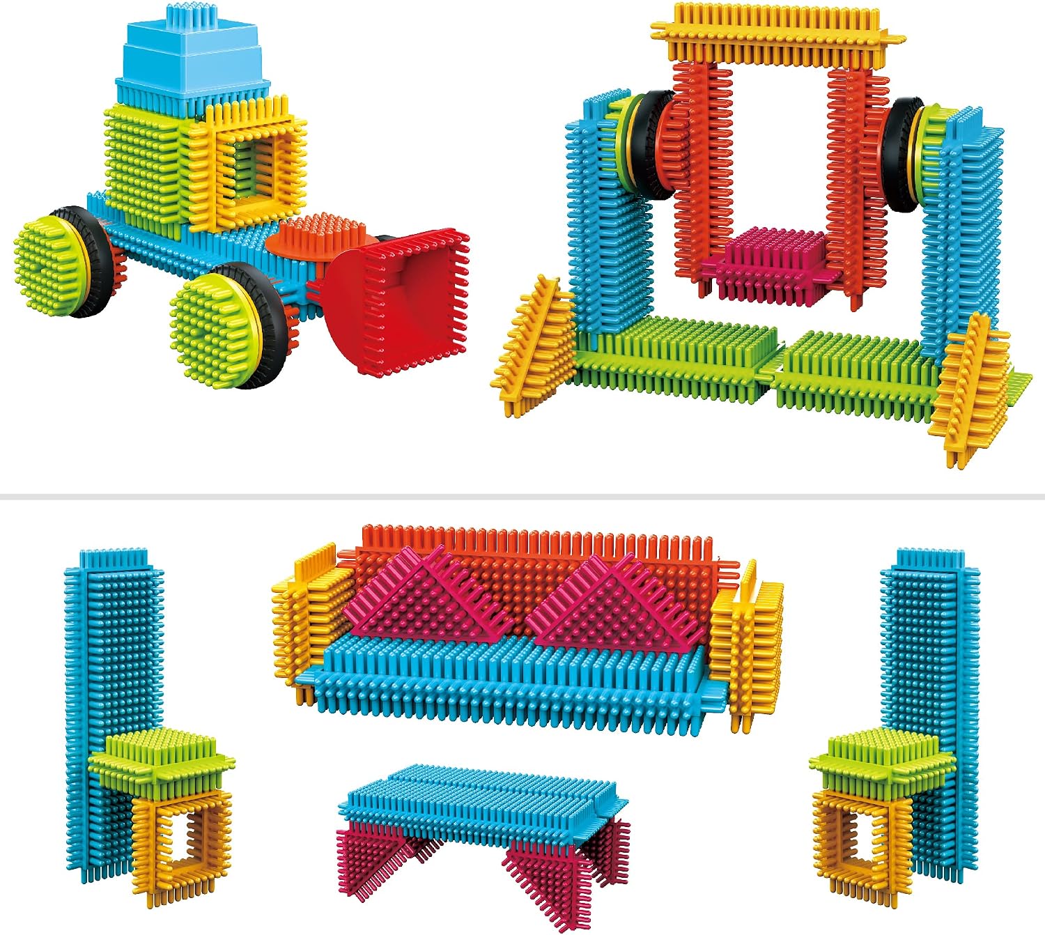 STEM Building Toys - ST7 and ST5 Bundle - 388pcs Bristle Shape 3D Tiles Set Construction Learning Educational Block
