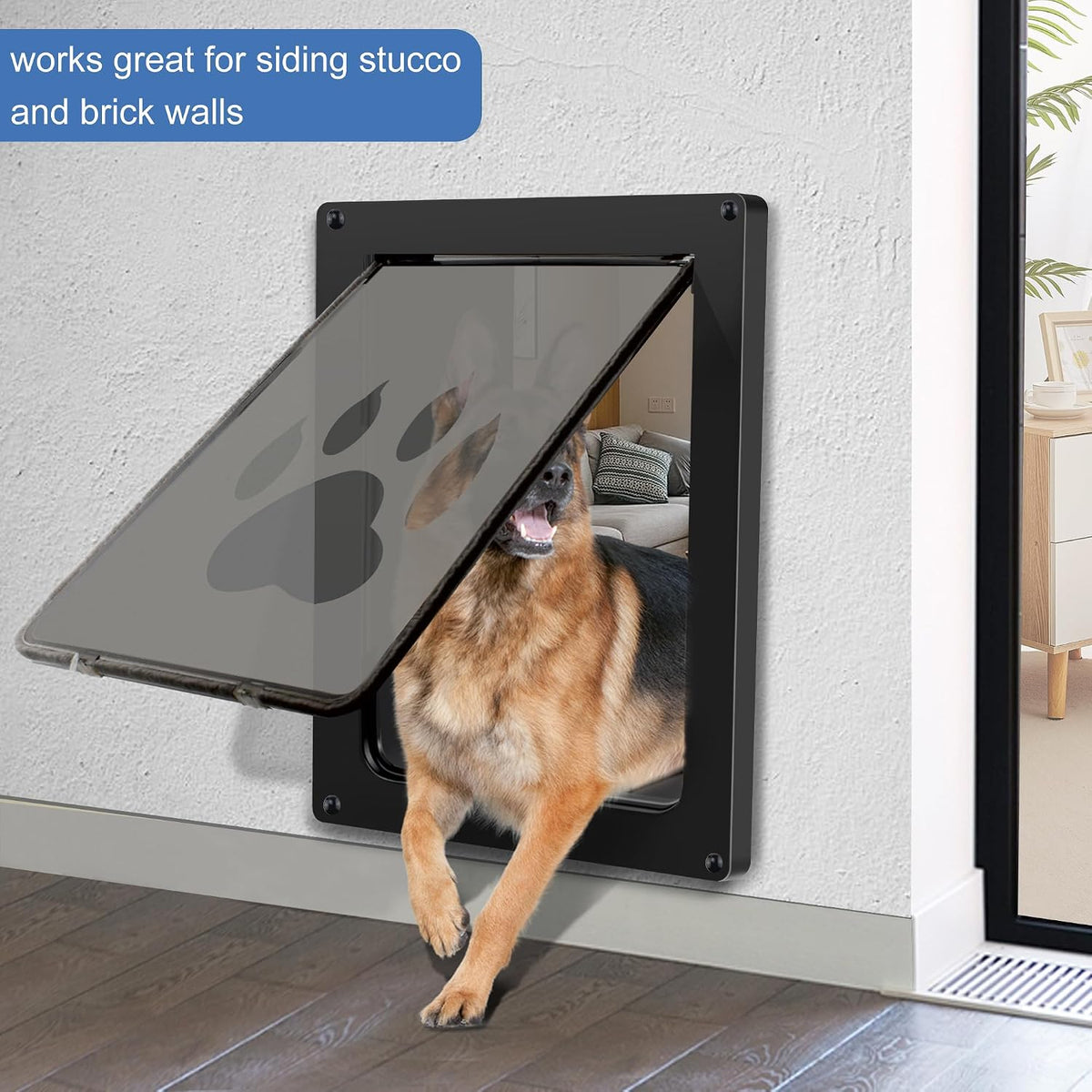 Large Dog Door for Wall, Weatherproof Pet Door for Cats and Dogs Up to 100 lb, Durable, Telescoping Tunnel, Snap-in