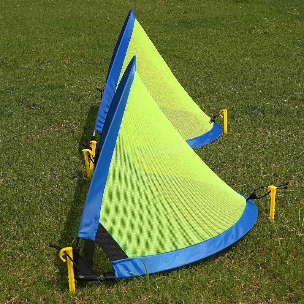 Poray Soccer Goal for Kid Easy-up Set of Two Portable Soccer Net 210D Oxford with 8 Field Marker Cones Extra Stakes