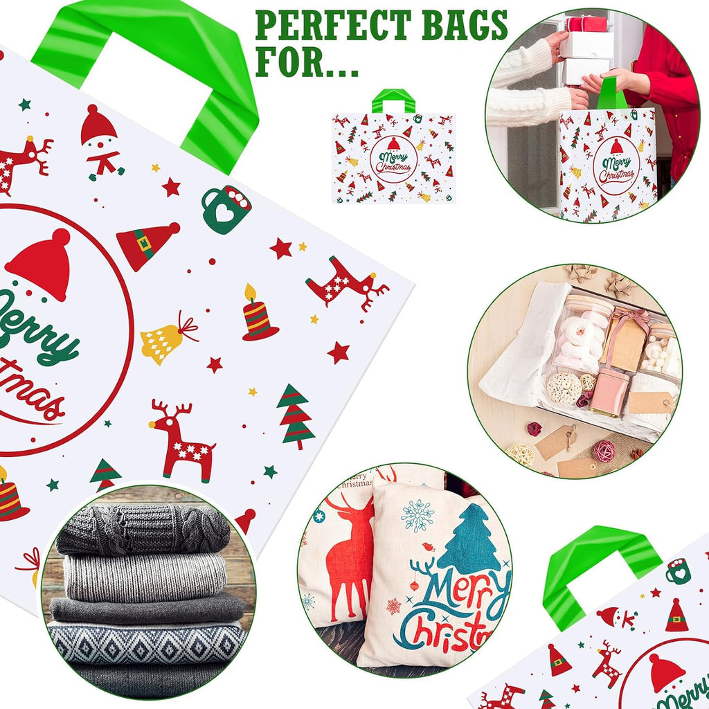 200 Pcs Large Christmas Gift Bags Plastic with Handles Reusable