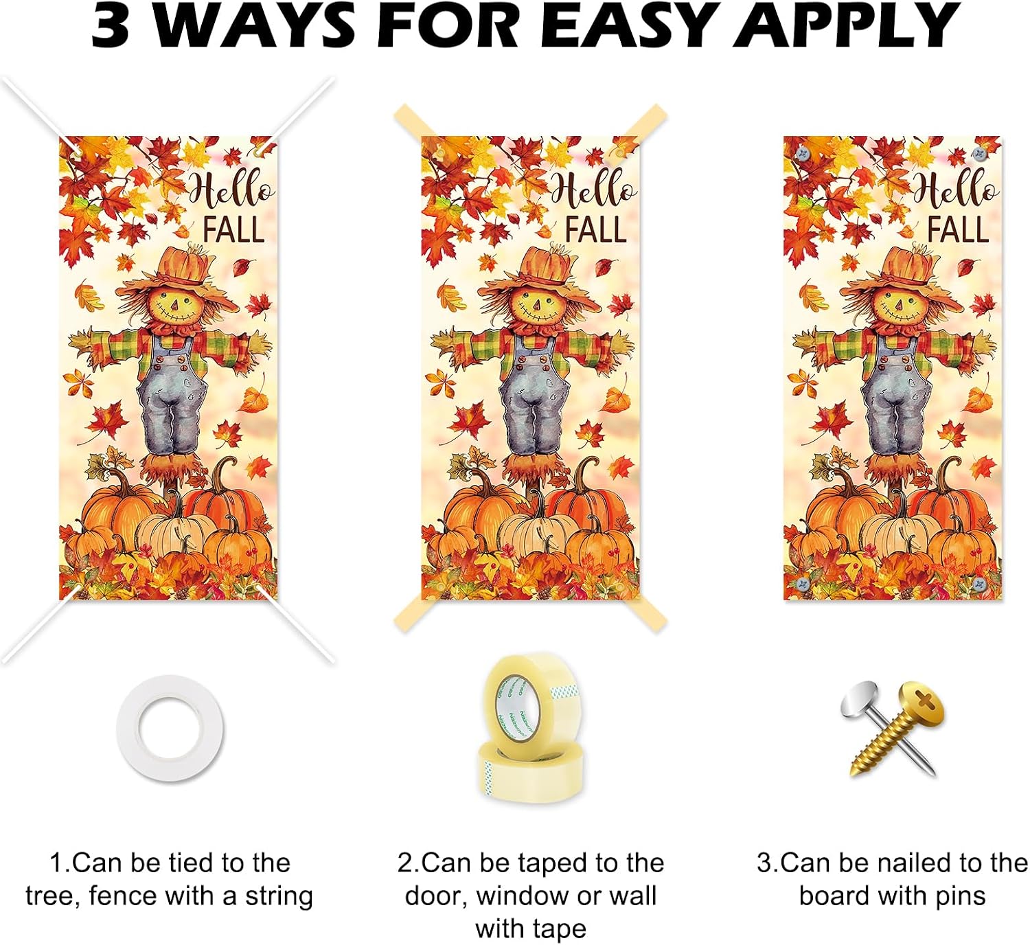 Fall Door Banner Cover Scarecrow Pumpkin Leaves Hanging Banner Autumn Harvest Fabric Photo Background for