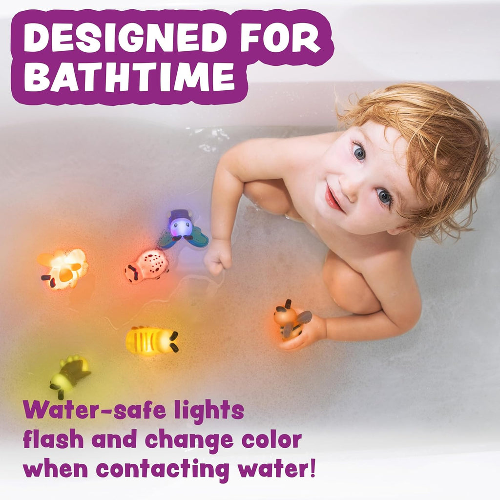 Bugs Light Up Bath Toys, 6 Pack | Water-Activated Light Up Toys Flash & Change Color | Easy-Grip Baby Girl & Toddler