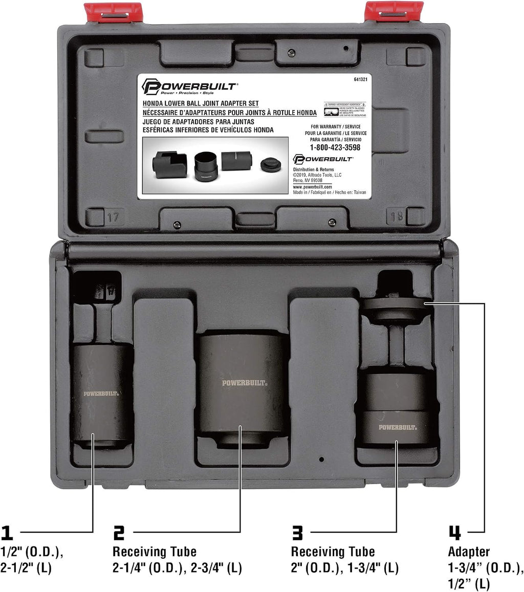 Powerbuilt Honda Lower Ball Joint Adapter Kit, Remove Replace Install Ball Joints, Brake Anchor Pins Service Set - 641321