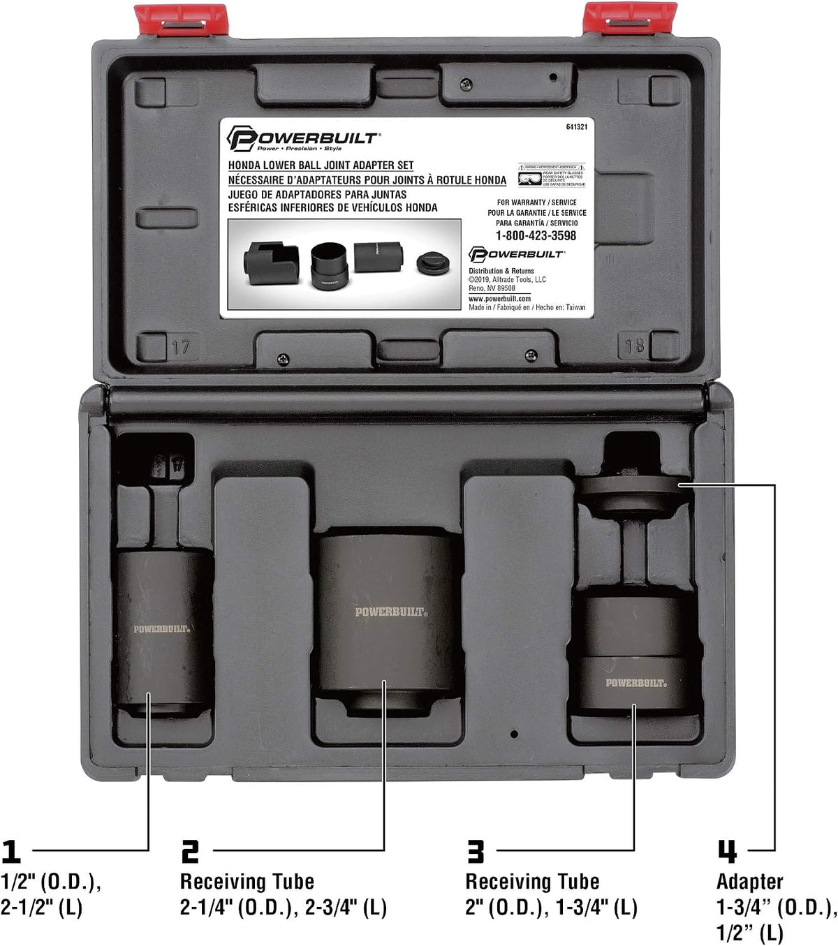 Powerbuilt Honda Lower Ball Joint Adapter Kit, Remove Replace Install Ball Joints, Brake Anchor Pins Service Set - 641321