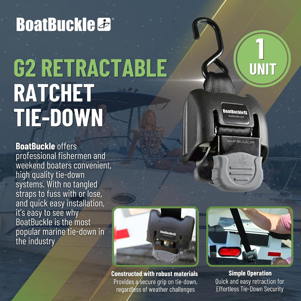 BoatBuckle F14220EC Retractable Transom Tie Down Strap, 2 x 43 in, 1 Count